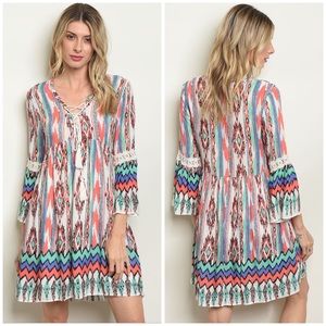 Printed Lace Up Dress